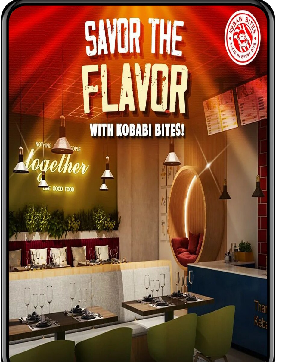 'Savor the Flavor with Kobabi Bites' interior signage